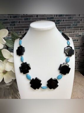 Striking Onyx and turquoise statement necklace